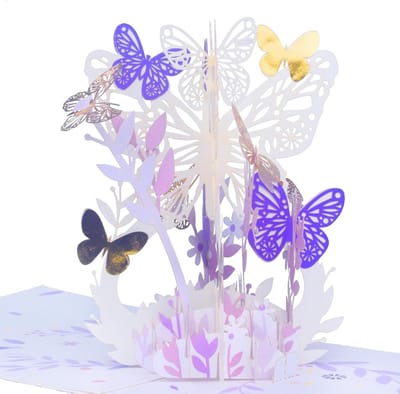 Pop-up Kaart - Wenskaart Cadeaukaart - Verrassing Bezorgen - Handgemaakte 3D Vlinder - 5" x 7" - Paars