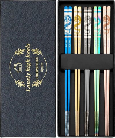 Dailygoods - Eetstokjes, herbruikbaar, 5 paar eetstokjes, roestvrij staal, vaatwasmachinebestendig, herbruikbare eetstokjes, metalen cadeauset, voor thuis, restaurant, camping