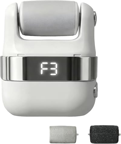 Elektrische Eeltverwijderaar – Elektrische Voetvijl met 3 Snelheden – USB-C Oplaadbaar – LED-Display – 3 Verwisselbare Slijpkoppen – Voor Eelt en Droge Voeten – Dames en Heren – Wit– 1 Stuk