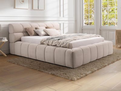 Vente-unique Bed met opbergruimte stof beige 160 x 200 cm