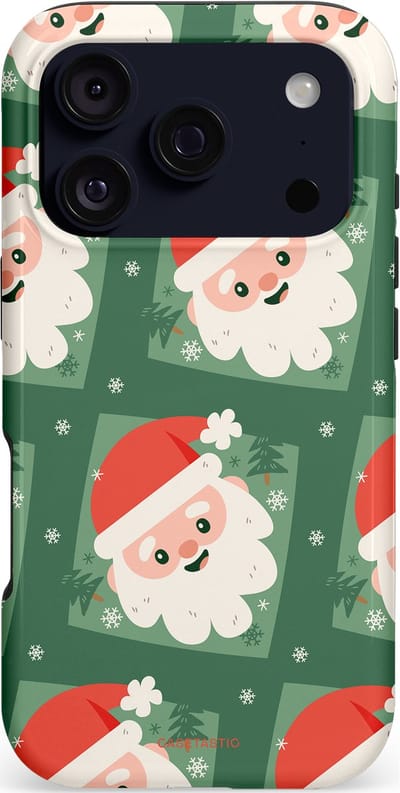 Casetastic hoesje geschikt voor Apple iPhone 17 Pro - MagSafe - Dubbellaagse bescherming - Kerstmannen in het bos - Fashion Case - Donkergroen Wit Terracotta Crème