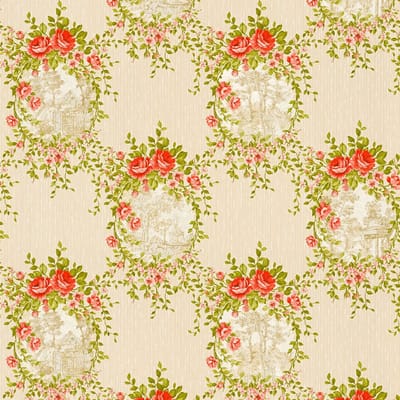 Bloemen behang Profhome 344991-GU vliesbehang licht gestructureerd met bloemen patroon mat rood groen beige 5,33 m2
