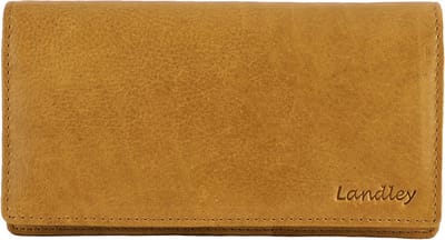 Landley Leren Dames Overslag Portemonnee - Gewassen Vintage Leer - Harmonica Rits Portemonnee - RFID - Vrouwen Portefeuille - Echt Leder - Oker Geel