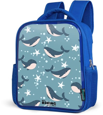 NoBoringSuitcases.com® - Rugzak blauw - Schooltas jongens - Walvissen met zeesterren patroon blauw - Kinder rugtas jongen - Boekentas kind - Kinderrugzak voor school - Schoolrugzak