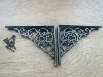 Pair 5" Cobweb Shelf Brackets Antique Iron Cast Iron Wall Support