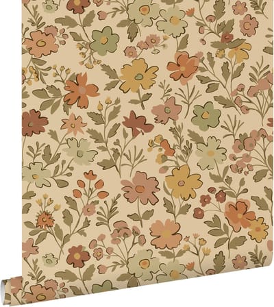 ESTAhome behang bloemetjes okergeel en donker beige - 50 x 900 cm - 131320