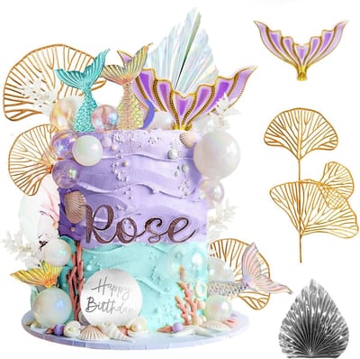 Dailygoods- Taartdecoratie 26 Stuks - Taarttopper Zeemeermin - Taartdecoratie Verjaardag - Feestdecoratie Oceaan - Herbruikbaar - Hoogwaardig Materiaal - Taarttoppers