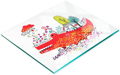 Stijlvol en duurzaam glazen bord met kleurrijke krokodillenprint, 60x52 cm
