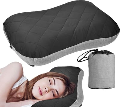 Opblaasbaar Kampeerkussen - Reiskussen Backpackkussen - Comfortabel Slapen Buiten - Niet-Glijdend Riemontwerp - 46x35x12 cm - Zwart