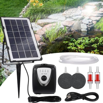 VHV - Zuurstofpomp vijver - Vijverbeluchter zonne energie - Solar luchtpomp - Luchtpomp vijver - 3 standen - 4000mAh - Oplaadbaar - Voor aquarium en tuinvijver - Zwart