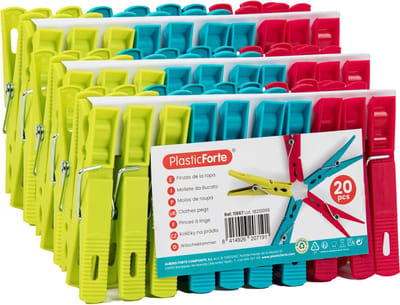 Plasticforte Wasknijpers - 60x stuks - felle kleuren mix - kunststof - 7 cm - Was ophangen
