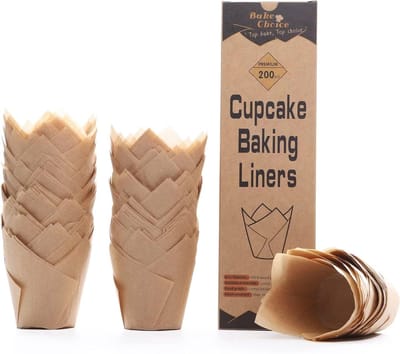 Thijox - 200 stuks natuurlijke bakpapier cupvormige muffinvoeringen, ongebleekt perkament, cupcake inpakpapier voor feesten, Kerstmis, verjaardagen en