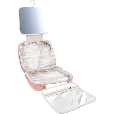Hanghaak Reistoilettas Reis Make-up Organizer met Spiegel Draagbare Reis Make-up Treinkoffer voor Reizen Pink roze