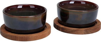 Home & Styling Apero Set van 2 Kommetjes met onderzet - Ø9xH3,3cm - Bruin