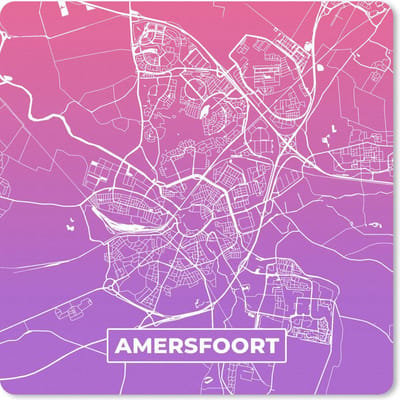 Muismat 20x20 cm - Mousepad Stadskaart - Amersfoort - Paars - Muismatten