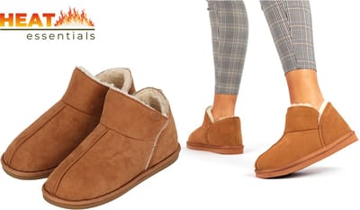 Heat Essentials - Suede Pantoffels Dames - Cognac - 37/38 - Dames Pantoffels - Sloffen Dames - Ook Als Heren Pantoffels Beschikbaar