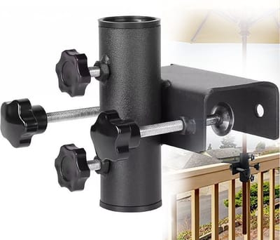 Umbrella holder - balkonreling - universele parasolhouder - parasolbuis diameter 23 ~ 38 mm - maximale klemcapaciteit 63 mm - buitenactiviteiten - kamperen