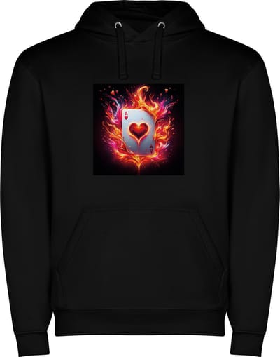 Zwarte unisex hoodie met “ Kleurrijke Speelkaart Harten Aas – Harten – Schoppen – Klaver – Ruit “ Print Full Color Color merk Roly maat S