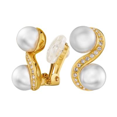 Traveller Clip Oorbellen - Oorclips Dames - Goud - 22kt Verguld - Parels - Ø 10mm - Wit - Kristallen - 17 x 13 mm - 114350
