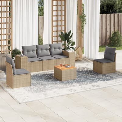 vidaXL - 6-delige - Loungeset - met - kussens - poly - rattan - beige