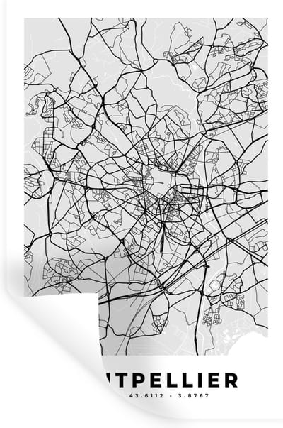 Muurstickers - Sticker Folie - Plattegrond - Kaart - Stadskaart - Frankrijk - Montpellier - 20x30 cm - Plakfolie - Muurstickers Kinderkamer - Zelfklevend Behang - Zelfklevend behangpapier - Stickerfolie