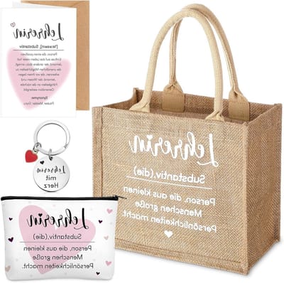 Bedankt cadeaus voor leraren en opvoeders, inclusief jute tas, canvas toilettas, sleutelhanger en bedankkaart voor afscheid en verjaardag
