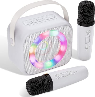 Draagbare Karaoke-Machine met 2 Microfoons en Touchscreen - Oplaadbare Draadloze Luidsprecer voor Kinderen en Volwassenen