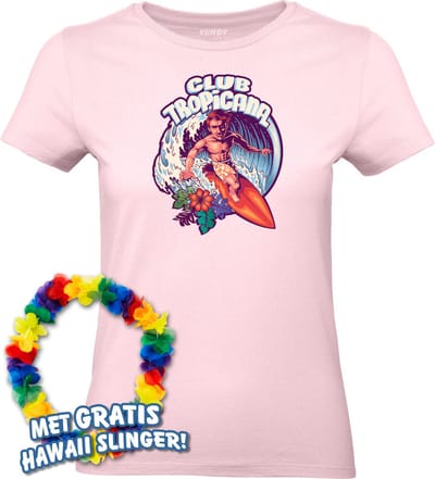 Dames t-shirt Surfing Man | Toppers in Concert 2024 | Club Tropicana | Hawaii Shirt | Ibiza Kleding | Lichtroze Dames | maat XS