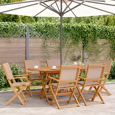 vidaXL - Klapstoelen - set - van - 6 - stuks, - taupekleurige - stof - en - massief - hout.