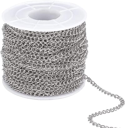 ongeveer 25 m/rol 4 mm roestvrij staal gesoldeerde stoepkettingen Gedraaide kettingen met spoel voor het maken van sieraden