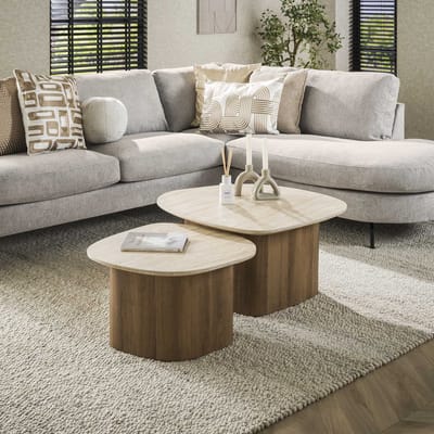 Set van 2 kiezelvormige salontafels Jimi keramiek hout