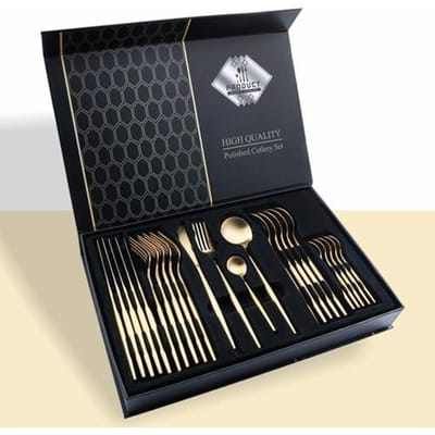 24-delige gouden serviesset, roestvrijstalen serviesset, mes, vork, lepel, luxe bestekset, keukenbestek, vaatwasserbestendig 24PCS