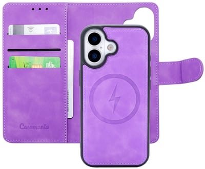 CaseMania Bookcase hoesje geschikt voor iPhone 17 - Effen Lila - Kunstleer - 2-in-1 Magnetisch Uitneembaar Design - Compatible met MagSafe