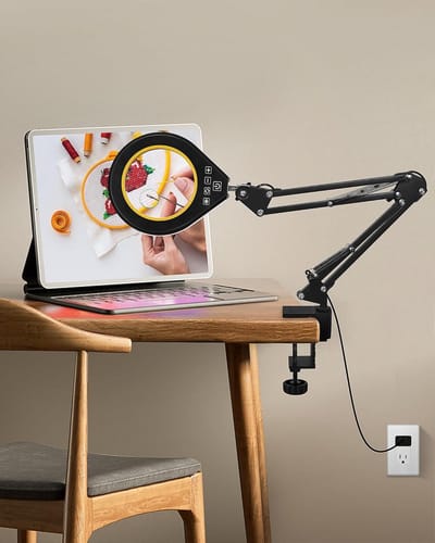 Vergrootglas met licht - Loep met klem - Ambachtelijk werk - Traploos dimbaar - 10x vergroting - Geel