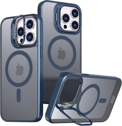 Magnetische Hoes voor iPhone 15 met Verstelbare Stand, Geschikt voor MagSafe, Krasbestendige Bescherming en Verbeterde Grip (Blauw, 14/15 Plus)