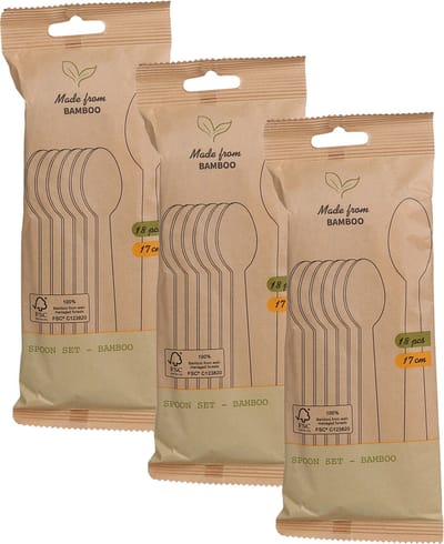 BBQ/verjaardag/camping wegwerp bestek - lepels - 54x - bamboe - 17 cm