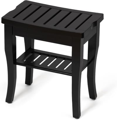 Bamboe Douchebank - Badkamer Kruk - Ontspannen Douchen - Waterdichte Afwerking - 17 Inch Hoog - Zwart