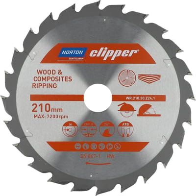 Norton Clipper Hout en Composiet - Zaagblad ATB Ripping - 210mm - 24 tanden - Voor Cirkelzagen en Afkortzagen