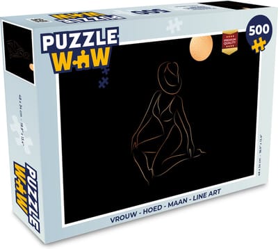 Puzzel Vrouw - Hoed - Maan - Line art - Legpuzzel - Puzzel 500 stukjes