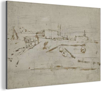 Aluminium schilderij 180x120 cm - Wanddecoratie metaal - De buitenrand van een stad - Schilderij van George Hendrik Breitner - Metalen muurdecoratie woonkamer - Decoratie industrieel - Foto op dibond - Industriële accessoires slaapkamer