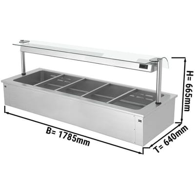 GGM Gastro Einbau Bain-Marie - 1800mm - 5x GN 1/1 - 3,65 kW - mit Glas-Hustenschutz Zilver