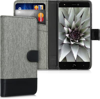 kwmobile telefoonhoesje geschikt voor bq Aquaris X / X Pro - Hoesje met pasjeshouder in grijs / zwart - Case met portemonnee