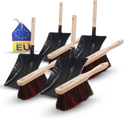 4x stoffer en blik set stoffer en blik handborstel Arenga & ELASTON BRISTLES stoffer en blik metaal zwart geverfd stoffer en blik handveegset stoffer en blik bezem borstel en stoffer en blik