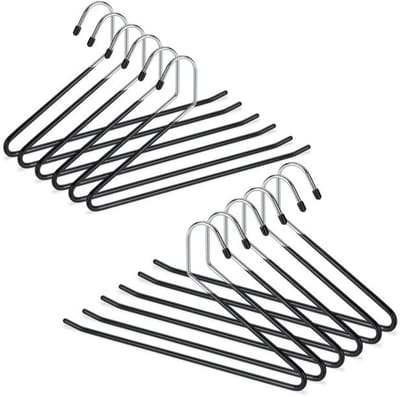 Doodadeals® Broekhanger – Ruimtebesparend Antislip – Set Van 12 Kledinghangers – 18 cm – Metaal – Zilver/Zwart