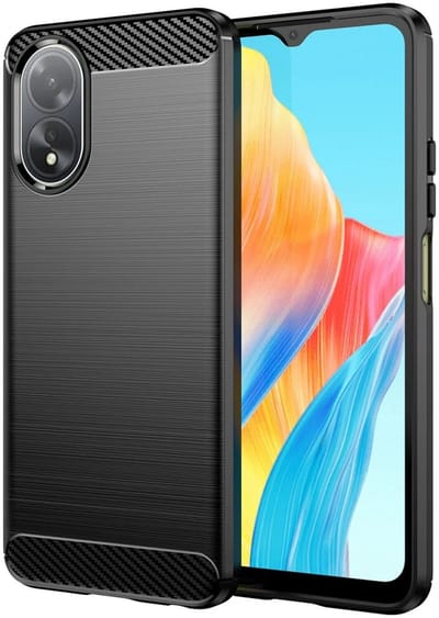 Geborsteld TPU Hoesje Geschikt voor Oppo A18 / A38 | Beschermhoes | Back Cover | Flexibel TPU | Stijlvol Carbon | Dun | Zwart