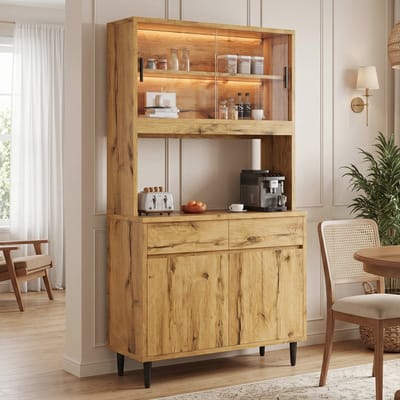 PHOEBE CAT Dressoir - Opbergkast - LED-verlichting - Met stopcontacten - 100 × 40 × 185 cm - Naturel