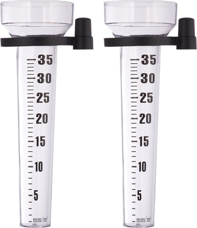 Set van 2 regenmeters met houder - tot 35 mm/m² - kunststof pluviometer transparant/grijs