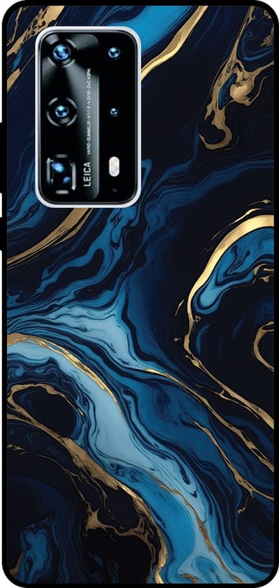 Smartphonica Telefoonhoesje Geschikt voor Huawei P40 Pro Plus met marmer opdruk - TPU backcover case gold blue marble design - Goud Blauw geschikt voor Huawei P40 Pro Plus