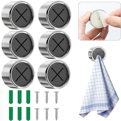Zelfklevende Handdoekhouder Set van 6 - Ronde Theedoekklem voor Badkamer, Keuken en Huis