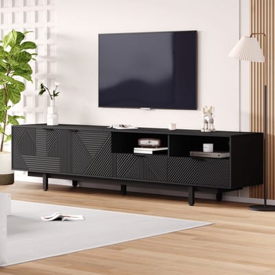 HAUSS SPOLE TV meubel - TV-meubel met 2 Deuren en 2 Lades - Ruim Opbergvak en 5 Standvoeten - Voor woonkamer en eetkamer - 200x40x51 cm - Spaanplaat - Zwart